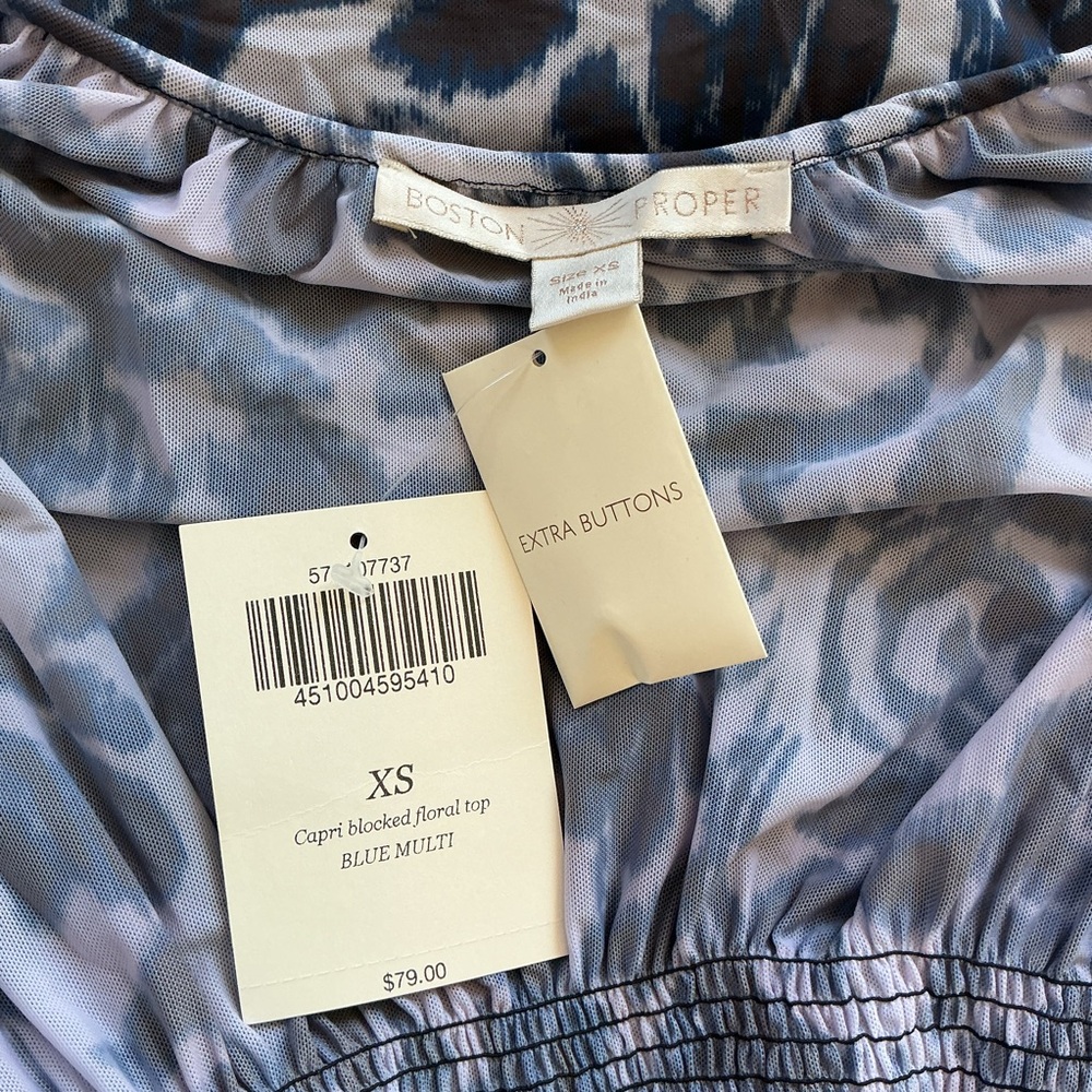 NWT Boston Proper Blocked Floral Top Blouse Tie Front Size XS - Picture 10 of 10